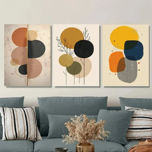 3pcs Colorful Geometric Golden Glitter Accents Metal Print Ready to Hang Art