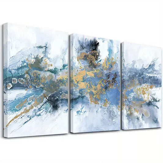 3pcs Abstract Blue and Golden Wall Art Set Canvas Framed 40x60cm - High Quality Print 100% Australian Made Wall Canvas Ready to Hang