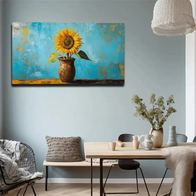 Vibrant Sunflower In Vase Wall Art canvas office home room framed 120x60cm