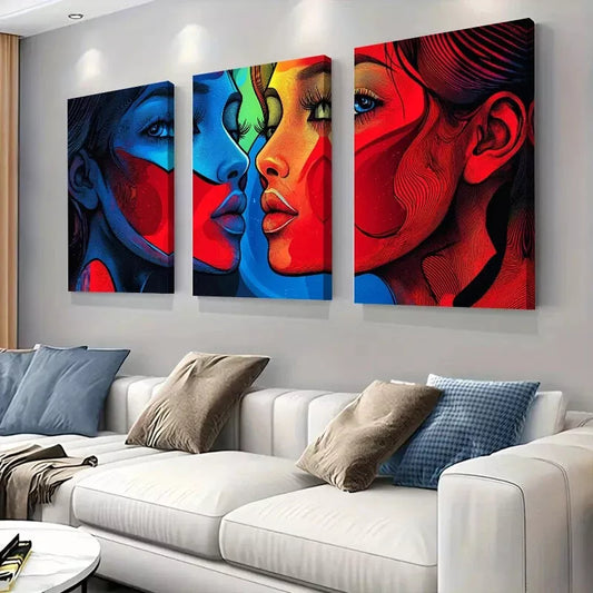 3pcs Vibrant Dual-Tone Female Portrait Wall Art Set Canvas Framed 40x60cm - High Quality Print 100% Australian Made Wall Canvas Ready to Hang