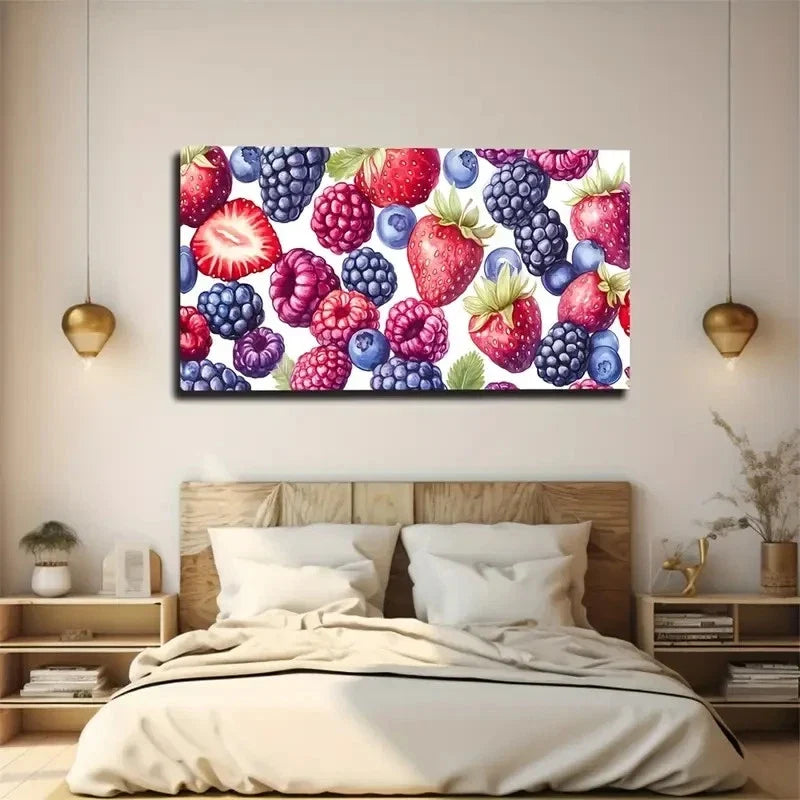 Vibrant Berry & Fruit Bohemian Wall Art Canvas Office Home Room Framed 120x60cm