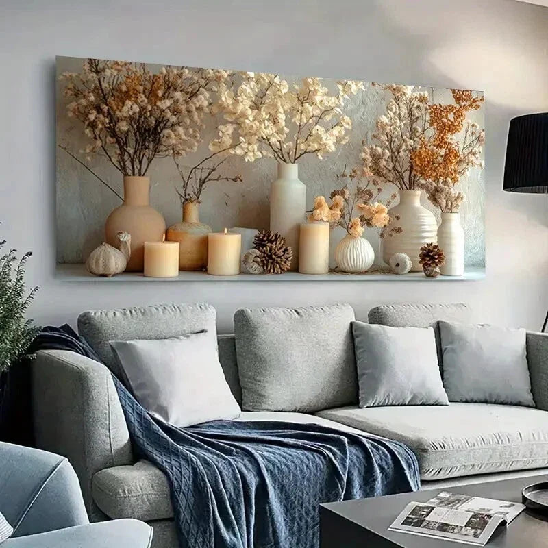Golden Tree of Life with Dried Wall Art Canvas Office Home Room Framed 80x45cm