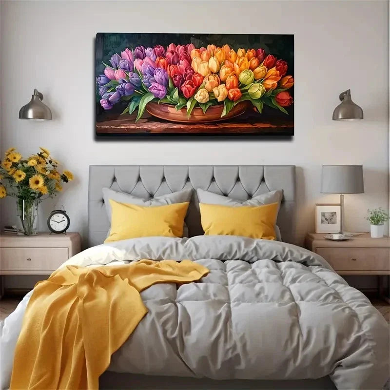 Vibrant Multicolor Tulips Wall Art Canvas Office Home Room Framed 120x60cm