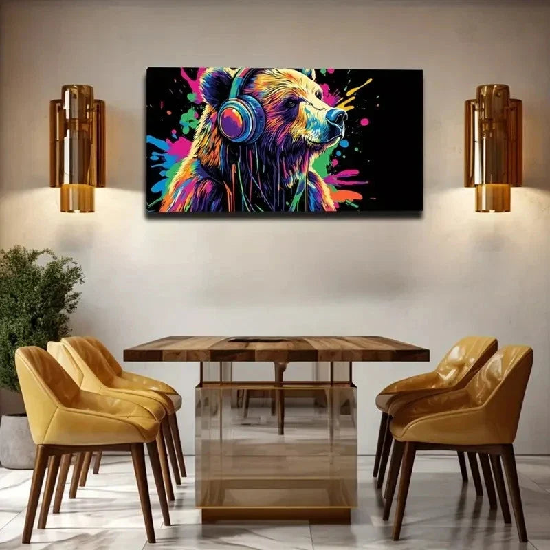 Brown Bear With Hair In Various Wall Art Canvas Office Home Room Framed 80x45cm