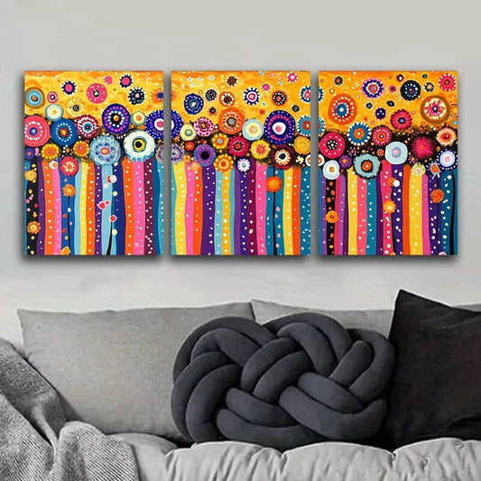 3pcs Floral Field Abstract In Yellow Background Wall Art Set Canvas Framed 40x60cm - High Quality Print 100% Australian Made Wall Canvas Ready to Hang