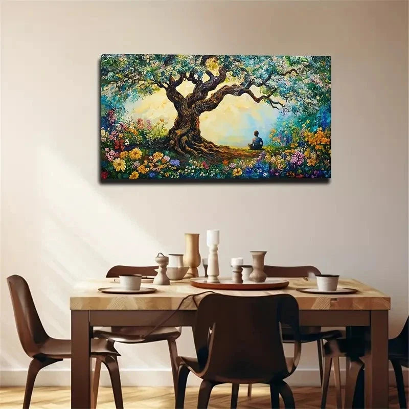 Meditating Under A Tree Wall Art Canvas Office Home Room Framed 120x60cm
