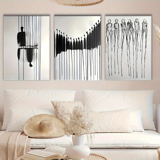 3pcs Black and White Lines Abstract Metal Print Ready to Hang Art