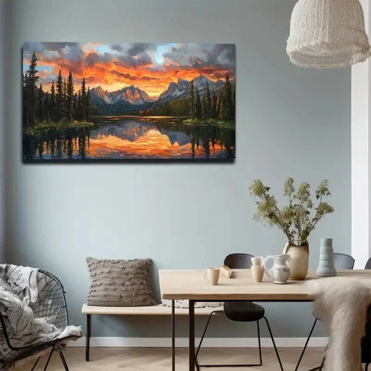 Serene Lake Sunset Landscape Wall Art canvas office home room framed 120x60cm