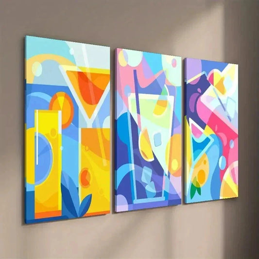 3pcs Colorful Abstract Cocktail Drink & Straw Wall Art Set Canvas Framed 40x60cm - High Quality Print 100% Australian Made Wall Canvas Ready to Hang