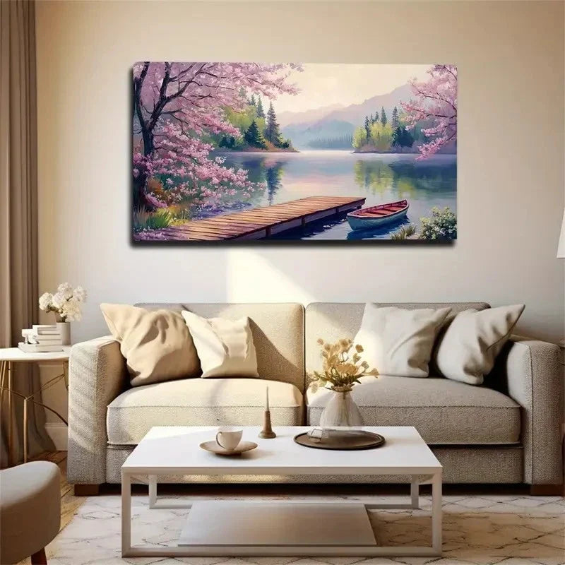 Beautiful Lake Scenery Style Wall Art Canvas Office Home Room Framed 80x45cm