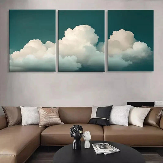 3pcs Serene Cloudscape Soft White Clouds Perfect Wall Art Set Canvas Framed 40x60cm - High Quality Print 100% Australian Made Wall Canvas Ready to Hang