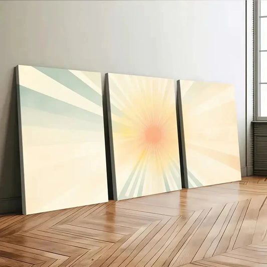 3pcs Sun Shining Art Blue Waves Orange & Yellow Wall Art Set Canvas Framed 40x60cm - High Quality Print 100% Australian Made Wall Canvas Ready to Hang