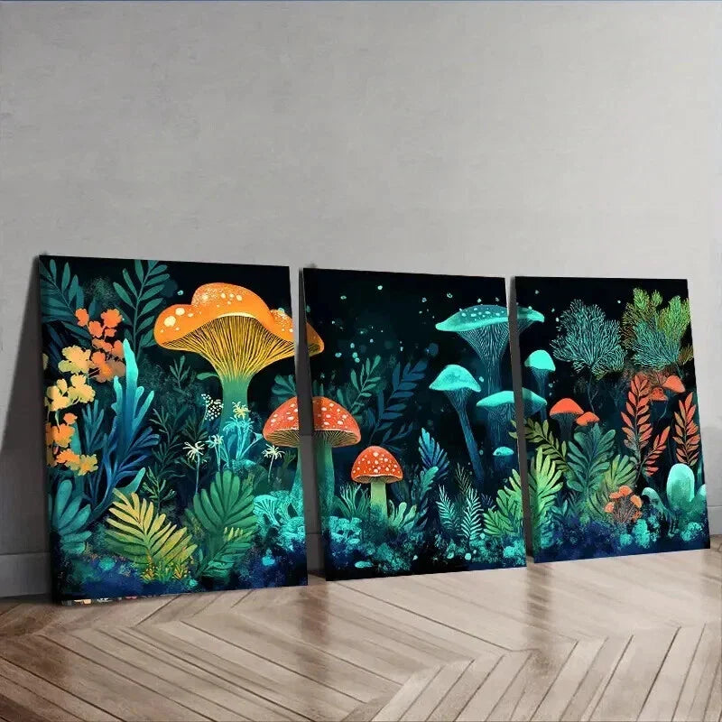 3pcs Underwater Mushroom Theme Colorful Perfect Wall Art Set Canvas Framed 40x60cm - High Quality Print 100% Australian Made Wall Canvas Ready to Hang