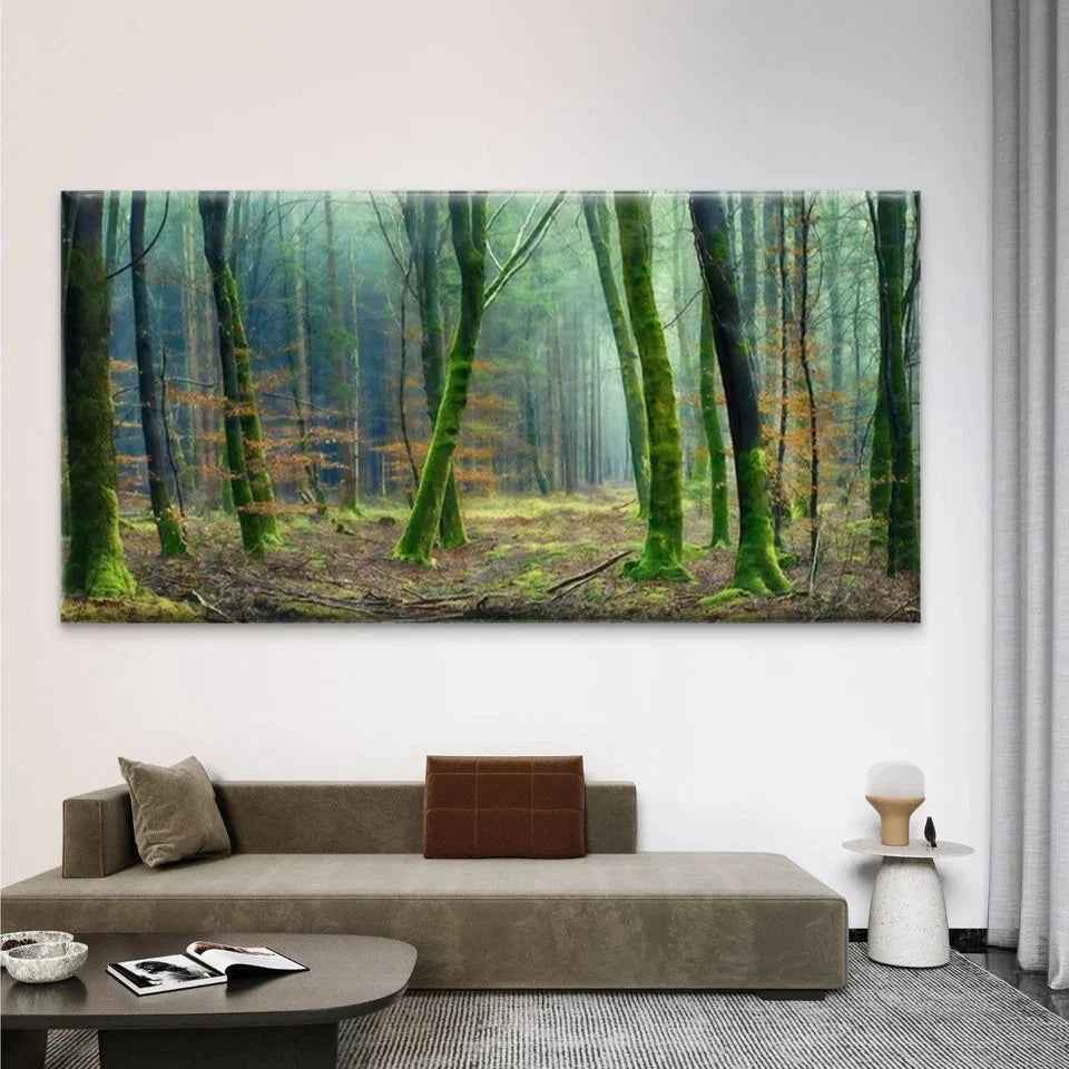 Mossy Forest Trees Wall Art Canvas Office Home Room Framed 80x45cm