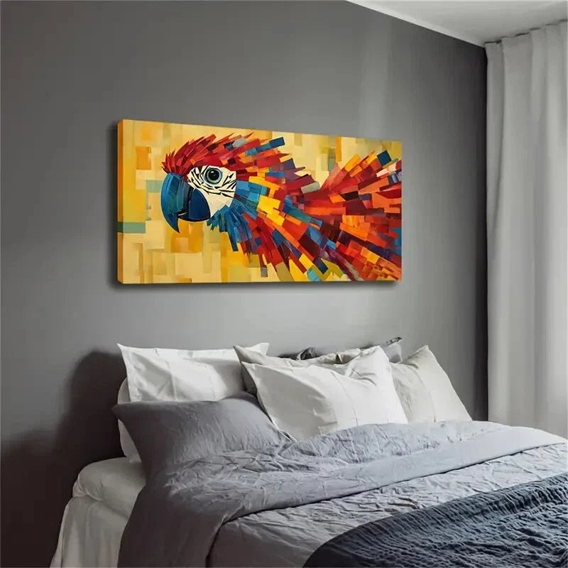 Modern Parrot Yellow Geometric Wall Art Canvas Office Home Room Framed 120x60cm