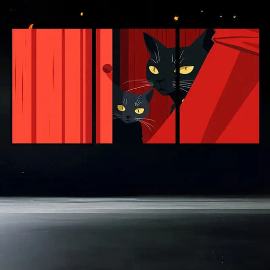 3pcs Black Cat Modern Stunning Yellow Eyes Metal Print Ready to Hang Art
