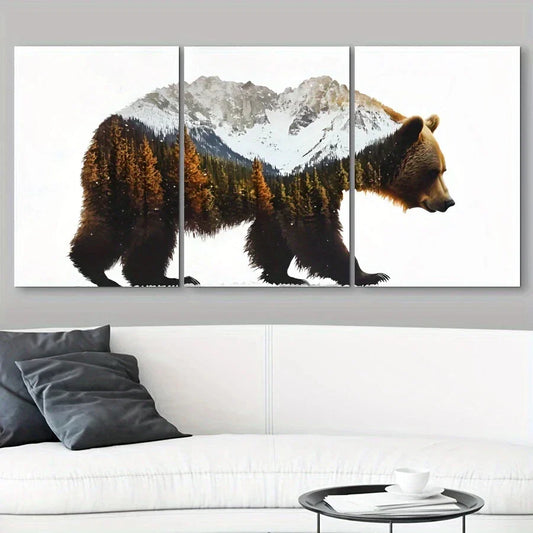 3pcs Arctic Grizzly Bear Triptych Metal Print Ready to Hang Art