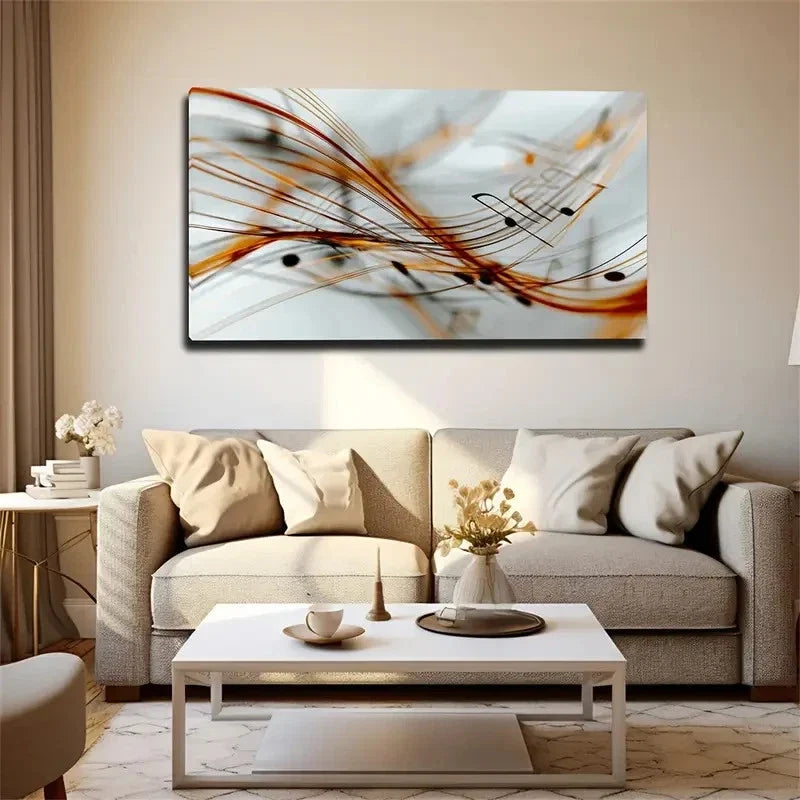 Horizontal Beige & Golden Line Wall Art Canvas Office Home Room Framed 120x60cm