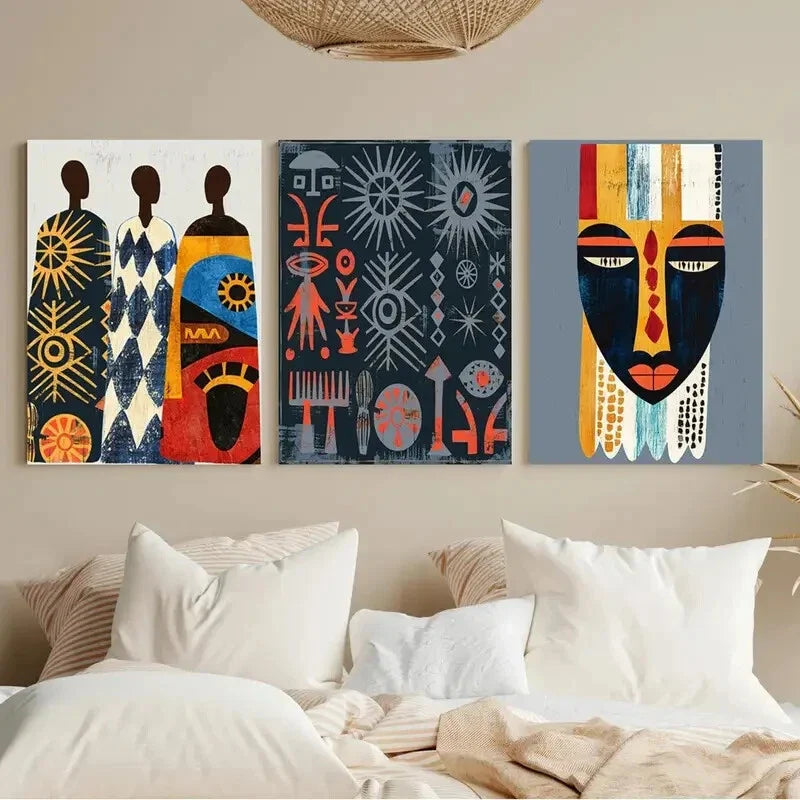3pcs Vibrant Abstract Portraits African American Metal Print Ready to Hang Art