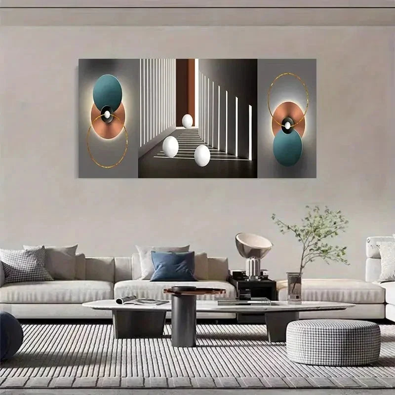 Teal Blue & Copper Accents Wall Art Canvas Office Home Room Framed 120x60cm