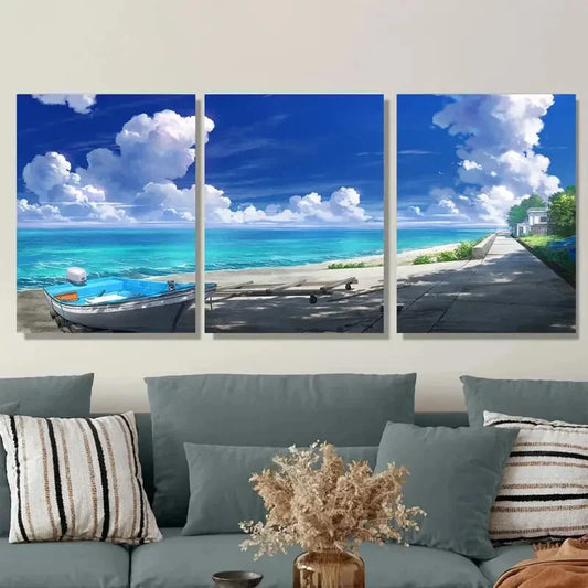 3pcs Beach Scene Ocean Blue Sky Metal Print Ready to Hang Art