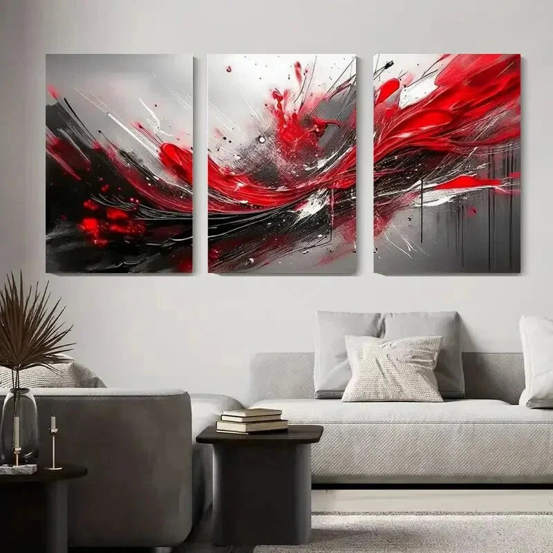 3pcs Vibrant Fluid Art with Bold Splashes Metal Print Ready to Hang Art