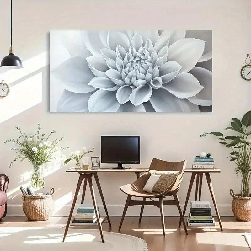 Monochrome Flower Minimalist Wall Art Canvas Office Home Room Framed 80x45cm