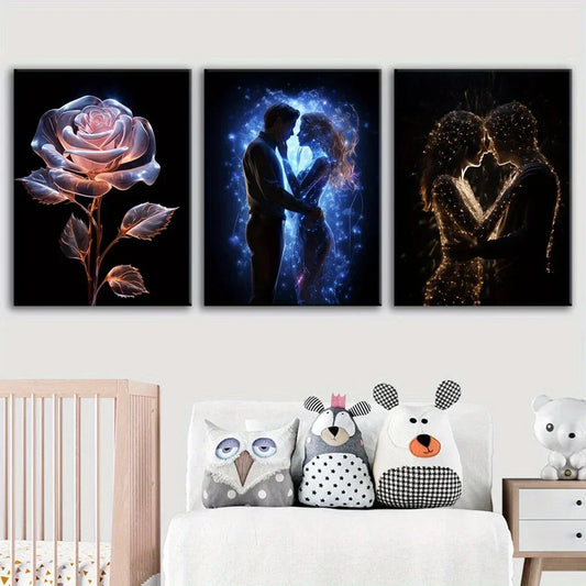 3pcs Romantic Couple Embrace Rose Metal Print Ready to Hang Art