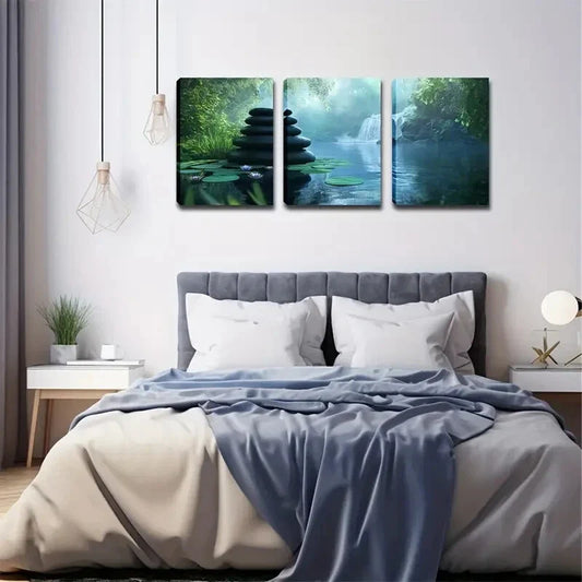3pcs Waterfall Water Figurative Style Wall Art Set Canvas Framed 40x60cm - High Quality Print 100% Australian Made Wall Canvas Ready to Hang