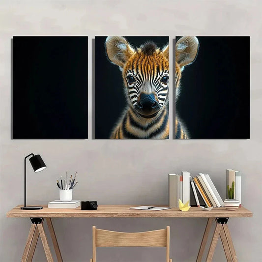 3pcs Modern Zebra Vibrant Animal Metal Print Ready to Hang Art