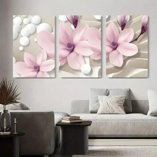 3pcs Pastel Pink Blossom Abstract Flower Metal Print Ready to Hang Art