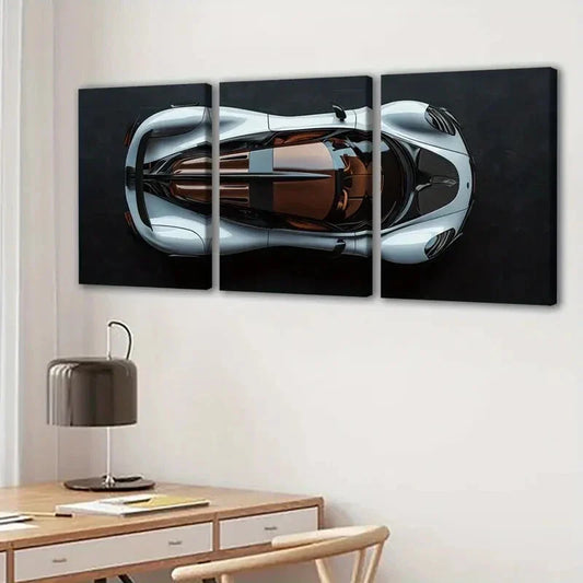 3pcs Classic Cool Sport Car White & Brown Black Wall Art Set Canvas Framed 40x60cm - High Quality Print 100% Australian Made Wall Canvas Ready to Hang