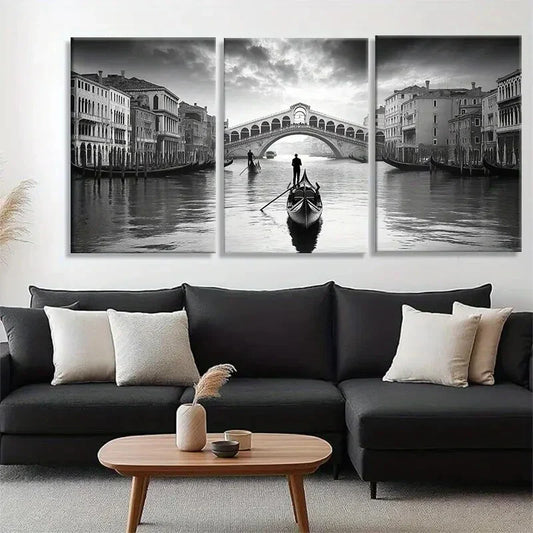 3pcs Venice Gondola Landscape Rialto Bridge Wall Art Set Canvas Framed 40x60cm - High Quality Print 100% Australian Made Wall Canvas Ready to Hang