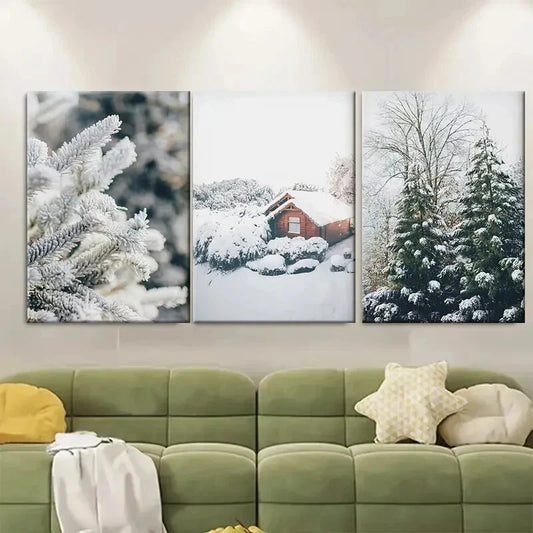 3pcs Winter Wonderland Landscape Snow Metal Print Ready to Hang Art