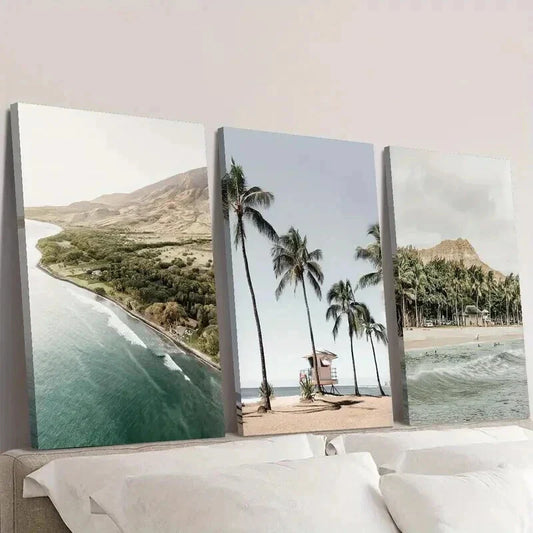 3pcs Spring & Summer Hawaii Beach Landscape Wall Art Set Canvas Framed 40x60cm - High Quality Print 100% Australian Made Wall Canvas Ready to Hang