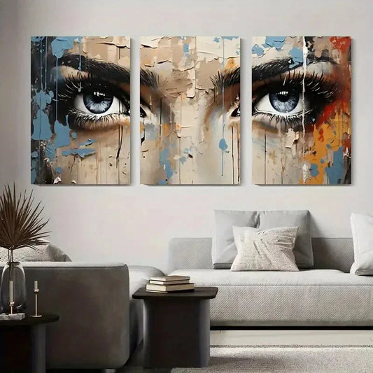3pcs Vibrant Graffiti Portraits, Contemporar Metal Print Ready to Hang Art