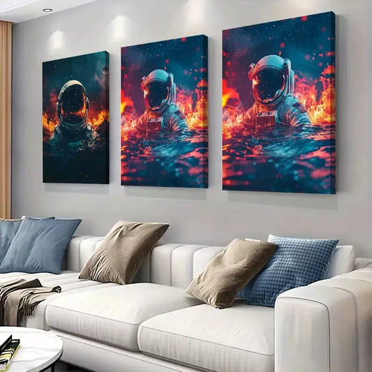 3pcs Astronaut in Cosmic Elements Wall Art Set Canvas Framed 40x60cm - High Quality Print 100% Australian Made Wall Canvas Ready to Hang