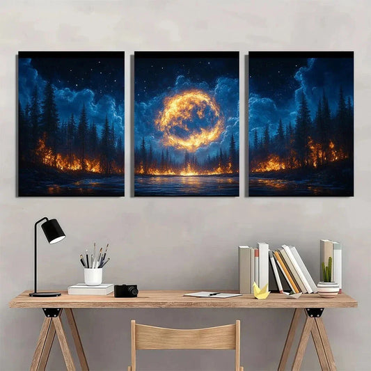 3pcs Gothic Night Sky Dark Forest Vintage Metal Print Ready to Hang Art