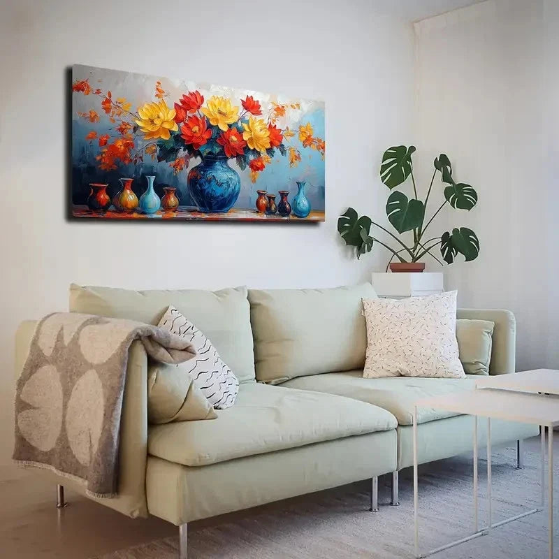 Grey Blue Background Blue Wall Art canvas office home room framed 120x60cm