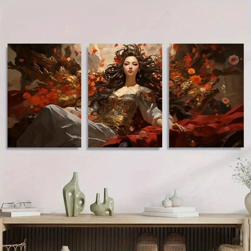 3pcs Regal Autumn Empress Metal Print Ready to Hang Art