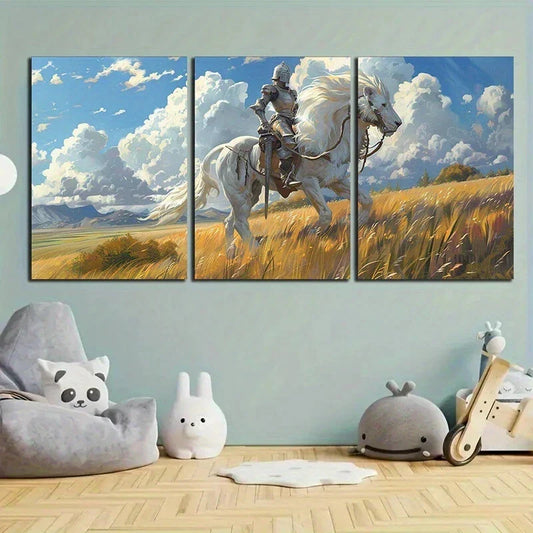 3pcs Horse Riding White Clouds Blue Sky Metal Print Ready to Hang Art