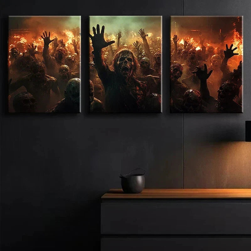 3pcs Zombie Apocalypse Luxurious Metal Print Ready to Hang Art