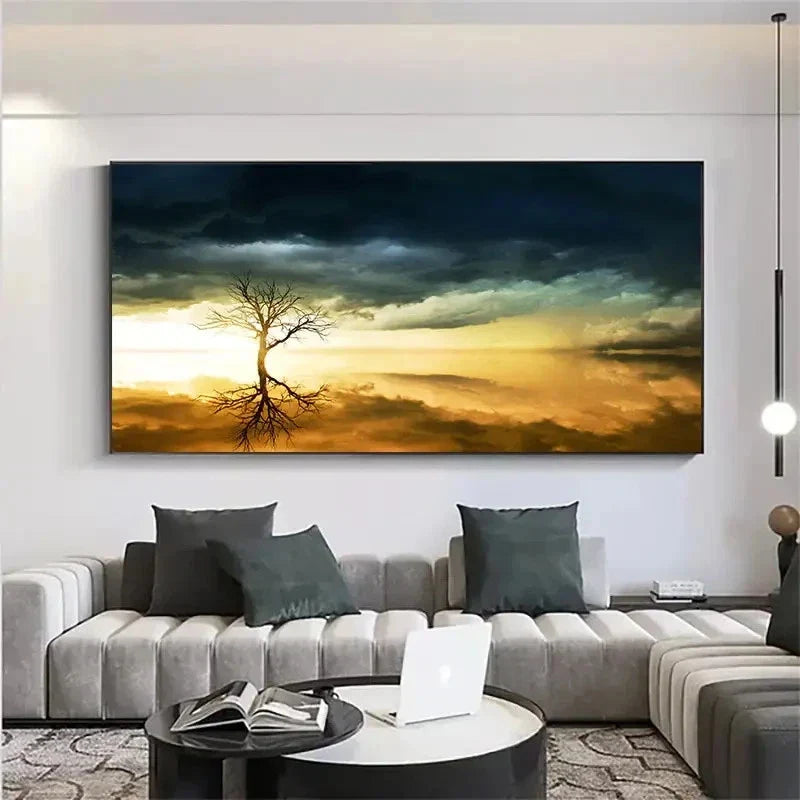 Vibrant Sky & Silhouette Wall Art Canvas Office Home Room Framed 80x45cm