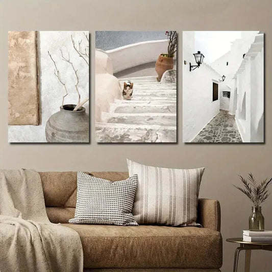 3pcs Santorini Island Greece Greek Architecture Metal Print Ready to Hang Art