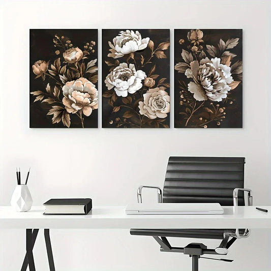 3pcs Vintage Flowers Modern Style Metal Print Ready to Hang Art