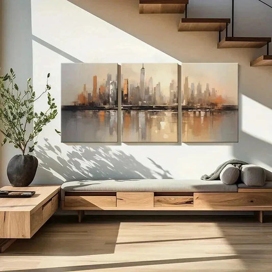 3pcs Abstract Modern Cityscape Decor Wall Art Set Canvas Framed 40x60cm - High Quality Print 100% Australian Made Wall Canvas Ready to Hang