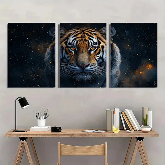 3pcs Vibrant White Tiger Animal Metal Print Ready to Hang Art