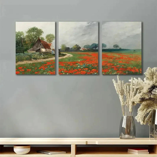 3pcs Abstract Wildflower Neutral Rustic Metal Print Ready to Hang Art