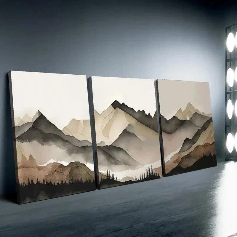3pcs Beige and Gray Mountain Wall Art Set Canvas Framed 40x60cm - High Quality Print 100% Australian Made Wall Canvas Ready to Hang