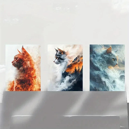 3pcs Colourful Abstract Cat Modern Metal Print Ready to Hang Art